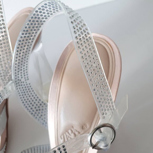 NWT Zara transparent rhinestone embellished vinyl heeled cage strappy sandals - Picture 13 of 15